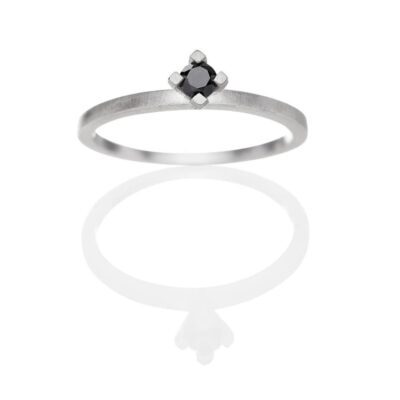 WILLE JEWELLERY | ER630-BL | COSMOS Black Diamond Solitaire ring - sølv
